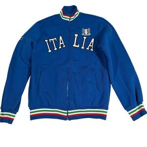 Italia Track‎ Jacket Men's XXL Blue Full Zip Fleece Lined Flag Trim Italy Soccer